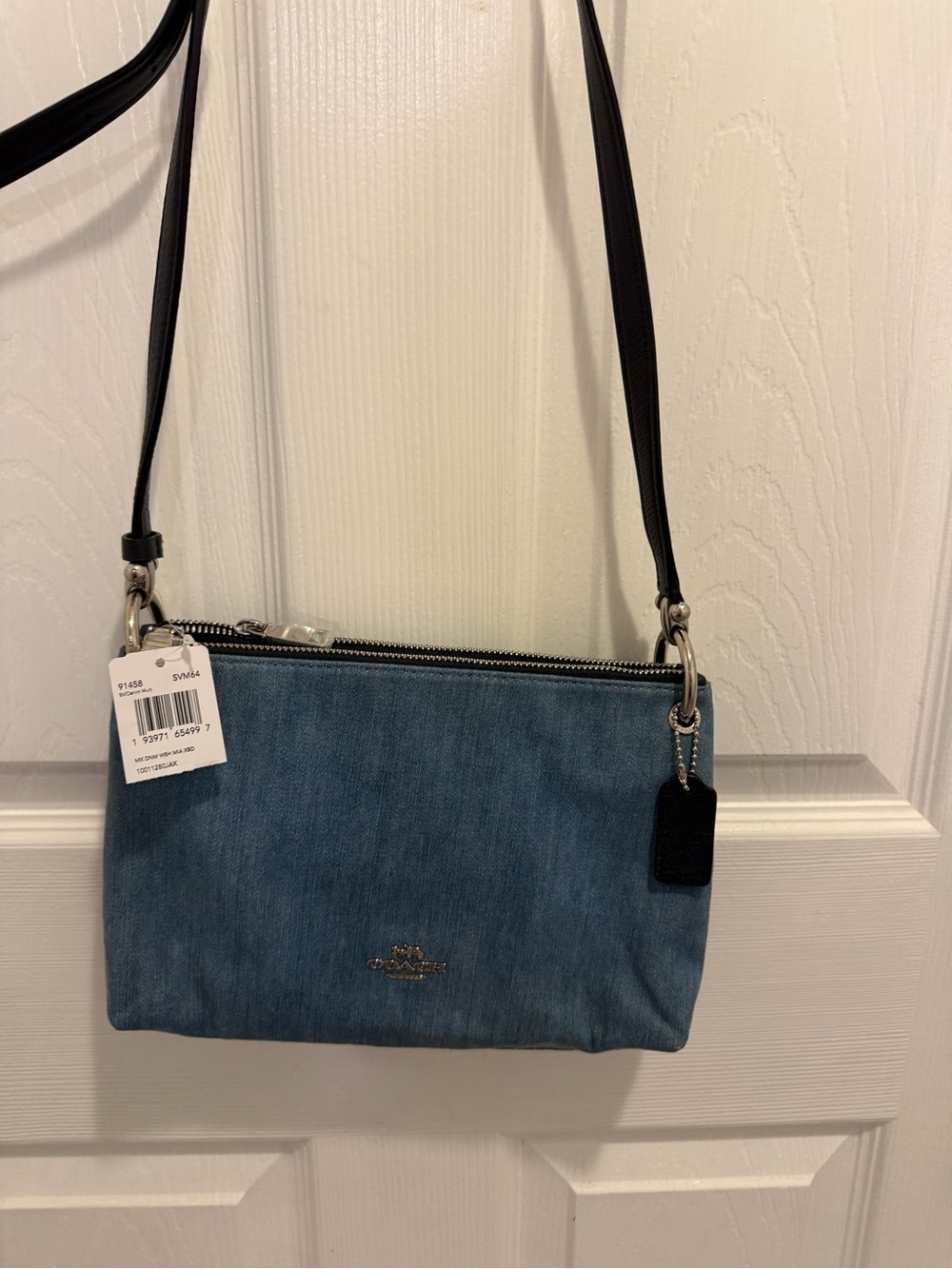 Coach Blue Denim Crossbody Bag with Black Strap